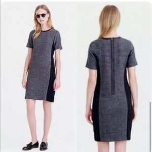 NEW J Crew crew neck A line houndstooth wool dress size 2 with leather neck trim